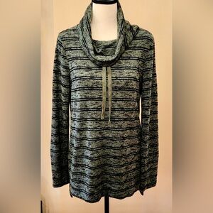 Olive & Oak Stitch Fix Sz Small Green Black Stripe Cowl Neck Pullover Top